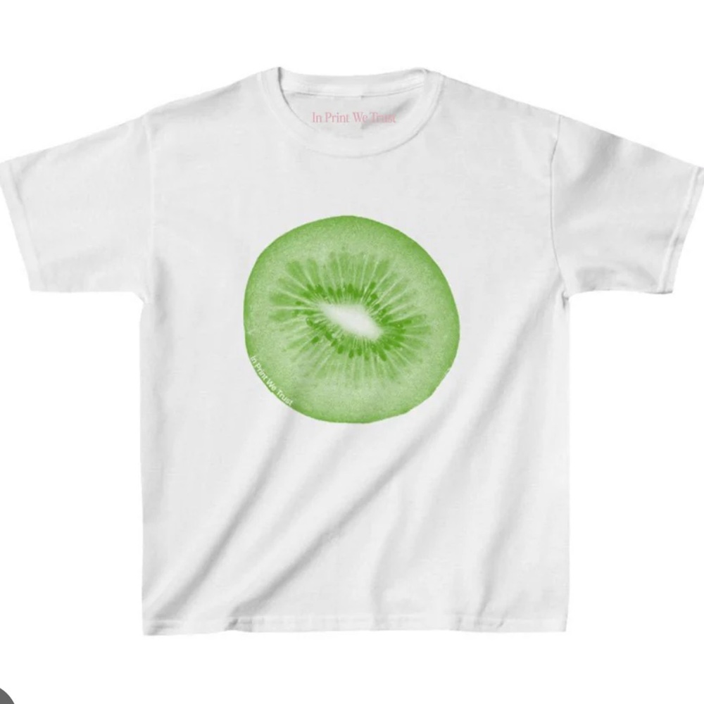 White Green Kiwi Print tee shirt